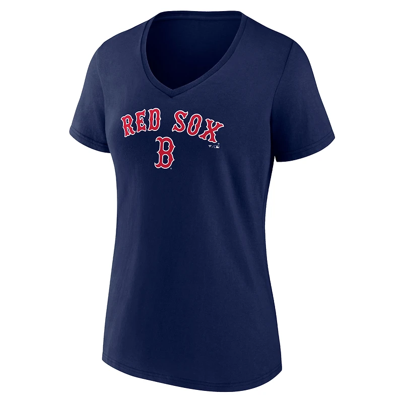 T-shirt à col en V Boston Red Sox pour femme, bleu marine