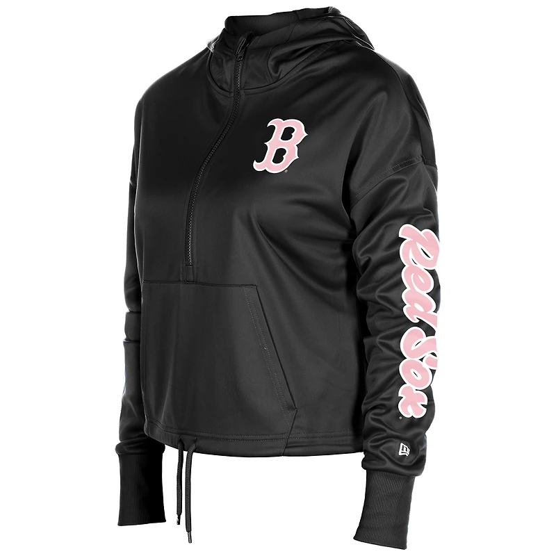 Sweat à capuche demi-zippé noir New Era pour femme des Red Sox de Boston
