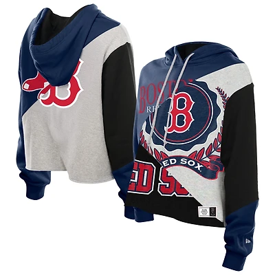 Women's New Era  Boston Red Sox Upcycled Color Block Cropped Boxy Hoodie