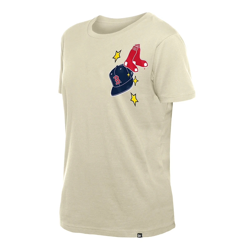 Women's New Era Cream Boston Red Sox Stars & Cap T-Shirt