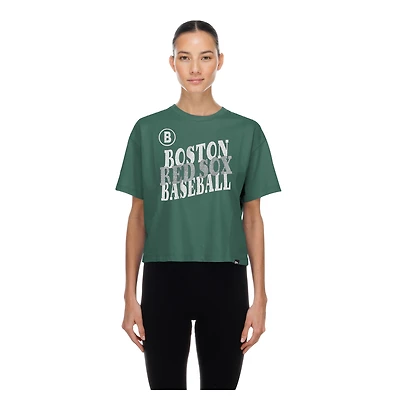 T-shirt court à paillettes New Era vert Boston Red Sox City Connect pour femme