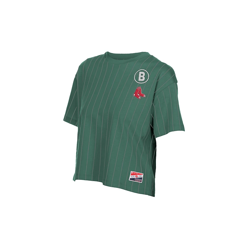 Women's New Era  Green Boston Red Sox City Connect Throwback Meshback Pinstripe Boxy T-Shirt