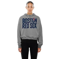 Women's New Era  Heather Gray Boston Red Sox Reversed Out French Terry Quarter-Zip Banded Crop Hoodie