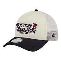 Casquette trucker ajustable New Era pour femme, beige clair/marine, Boston Red Sox Retro 9FORTY M-Crown A-Frame