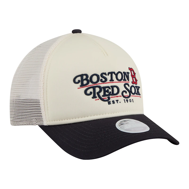 Casquette trucker ajustable New Era pour femme, beige clair/marine, Boston Red Sox Retro 9FORTY M-Crown A-Frame