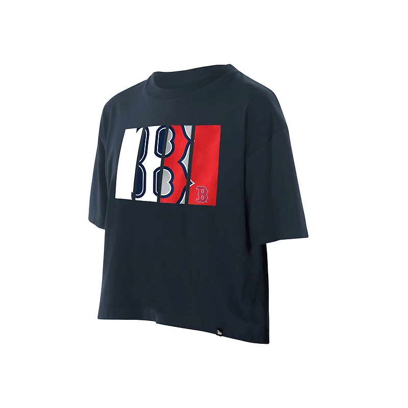 T-shirt New Era bleu marine pour femme avec logo en aluminium Boston Red Sox