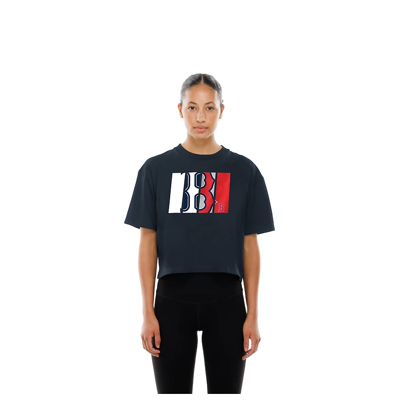 T-shirt New Era bleu marine pour femme avec logo en aluminium Boston Red Sox