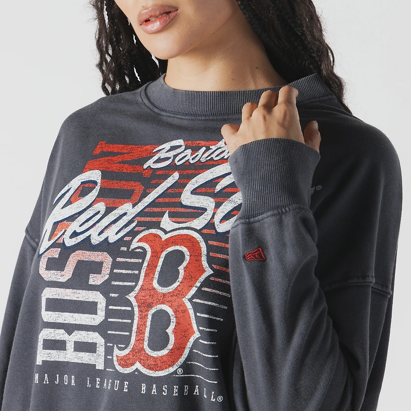 Women's New Era Navy Boston Red Sox Boxy Mineral Wash Dolmen Sleeve Cropped Sweatshirt