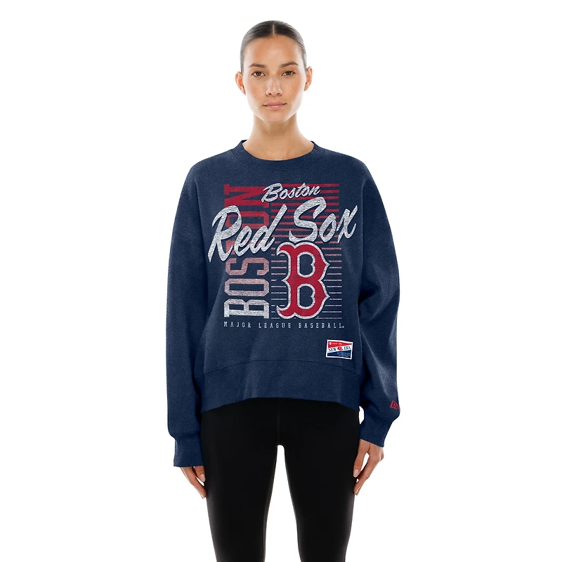 Women's New Era Navy Boston Red Sox Boxy Mineral Wash Dolmen Sleeve Cropped Sweatshirt