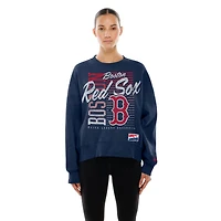 Women's New Era Navy Boston Red Sox Boxy Mineral Wash Dolmen Sleeve Cropped Sweatshirt