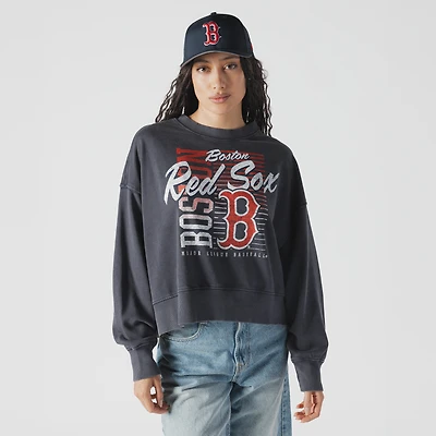 Women's New Era Navy Boston Red Sox Boxy Mineral Wash Dolmen Sleeve Cropped Sweatshirt