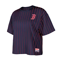 T-shirt boxy à fines rayures New Era pour femme, bleu marine, Boston Red Sox