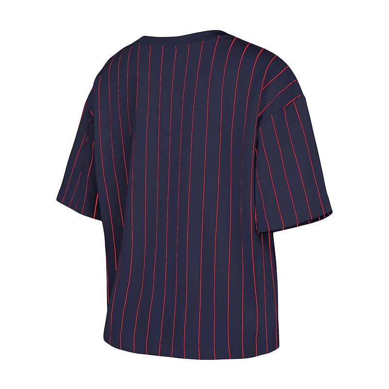 T-shirt boxy à fines rayures New Era pour femme, bleu marine, Boston Red Sox