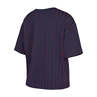 T-shirt boxy à fines rayures New Era pour femme, bleu marine, Boston Red Sox
