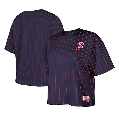 Women's New Era Navy Boston Red Sox Boxy Pinstripe T-Shirt