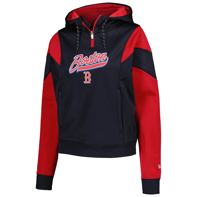 Sweat à capuche fermeture éclair en polaire color block New Era pour femme, bleu marine, Boston Red Sox