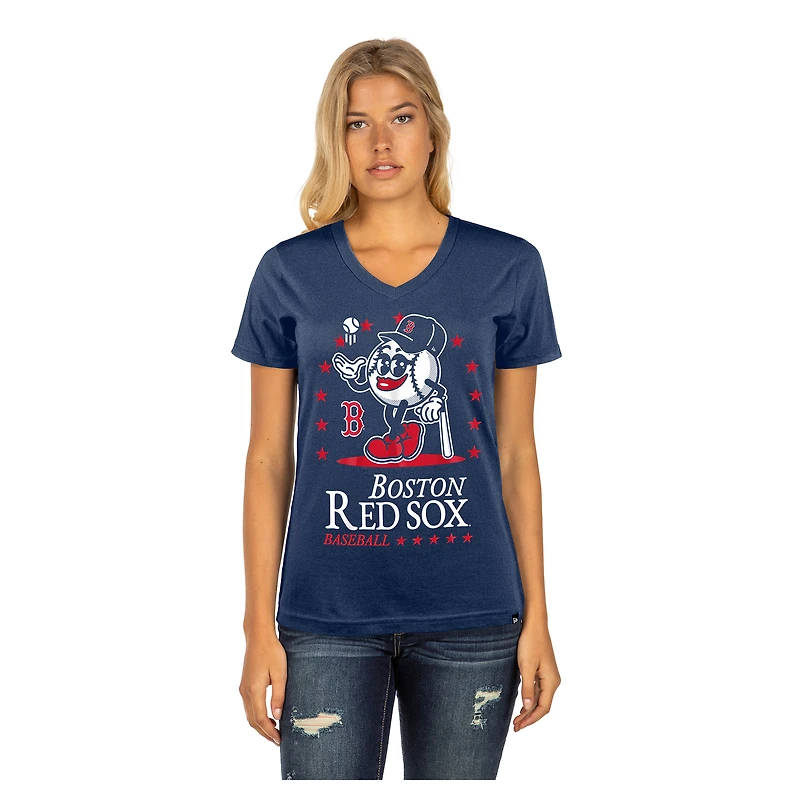 Women's New Era Navy Boston Red Sox Little Miss 2 V-Neck T-Shirt