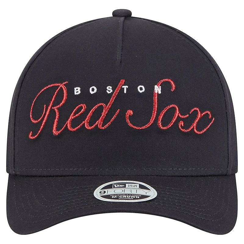 Casquette ajustable New Era bleu marine Boston Red Sox Metallic A-Frame 9FORTY pour femme