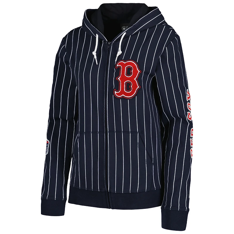 Veste à fermeture éclair intégrale tri-mélange fines rayures Boston Red Sox New Era pour femme