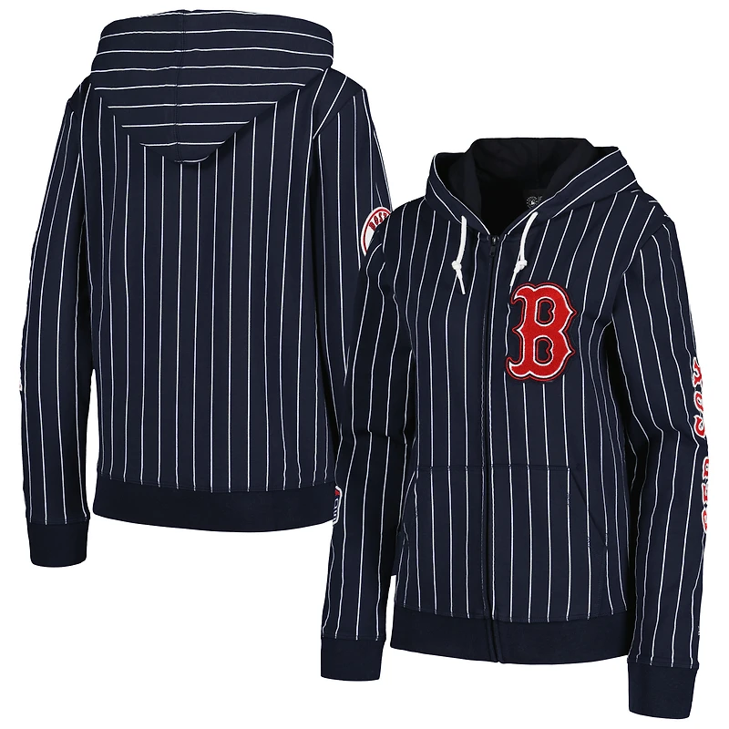 Veste à fermeture éclair intégrale tri-mélange fines rayures Boston Red Sox New Era pour femme