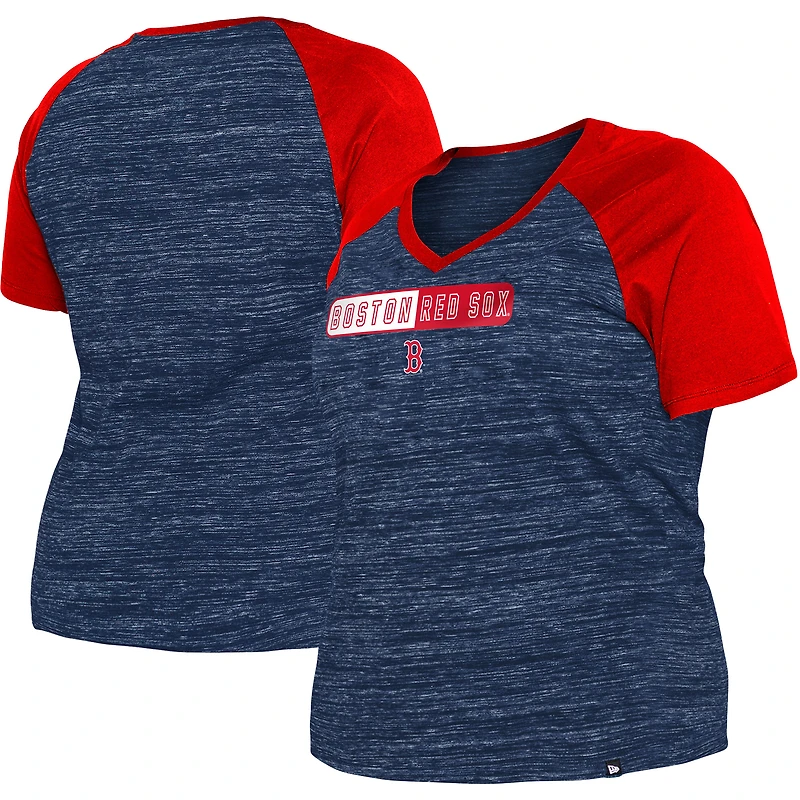 T-shirt à encolure en V raglan teint par espacement pour femme New Era bleu marine Boston Red Sox Taille Plus