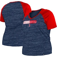 T-shirt à encolure en V raglan teint par espacement pour femme New Era bleu marine Boston Red Sox Taille Plus