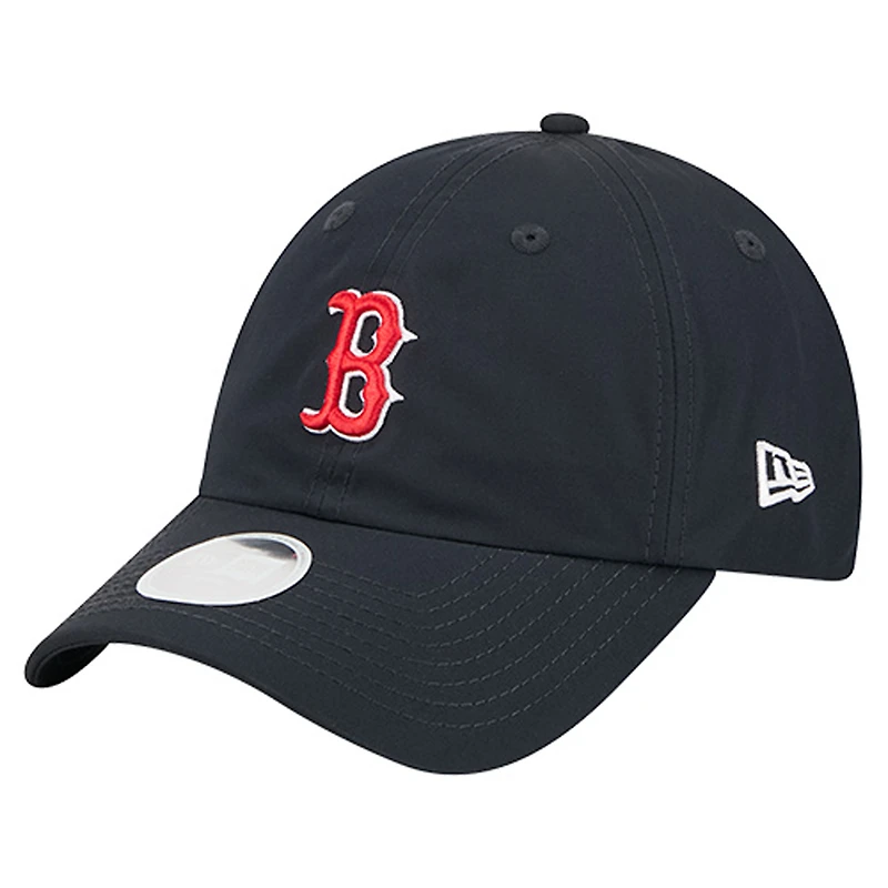 Casquette New Era 9FORTY Flex bleu marine pour femme avec queue de cheval et logo de l'équipe des Red Sox de Boston