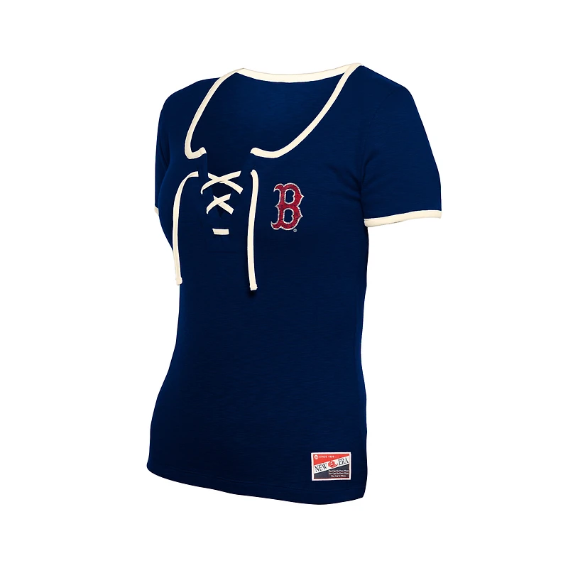 T-shirt à lacets rétro Boston Red Sox bleu marine New Era pour femme