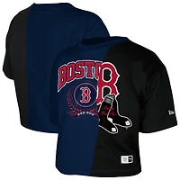 T-shirt court New Era bleu marine Boston Red Sox pour femme, style carré, recyclé et à blocs de couleurs.