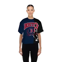 T-shirt court New Era bleu marine Boston Red Sox pour femme, style carré, recyclé et à blocs de couleurs.