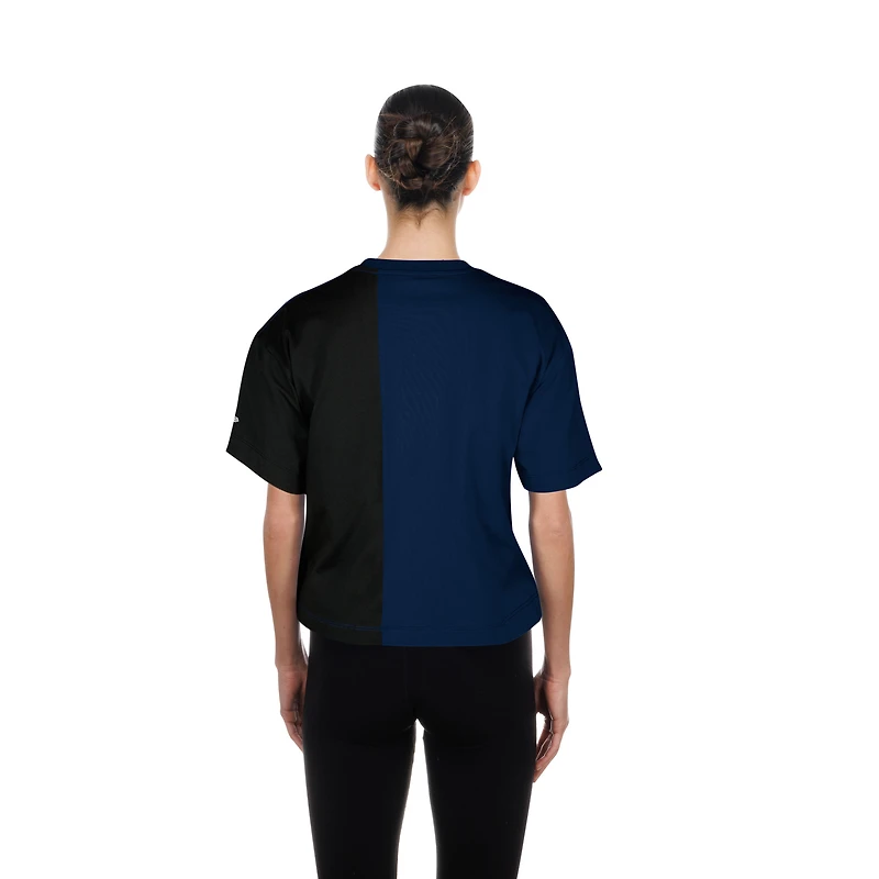 T-shirt court New Era bleu marine Boston Red Sox pour femme, style carré, recyclé et à blocs de couleurs.