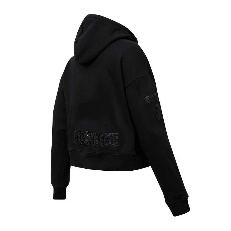 Women's Pro Standard Boston Red Sox Triple Black Cropped Pullover Hoodie