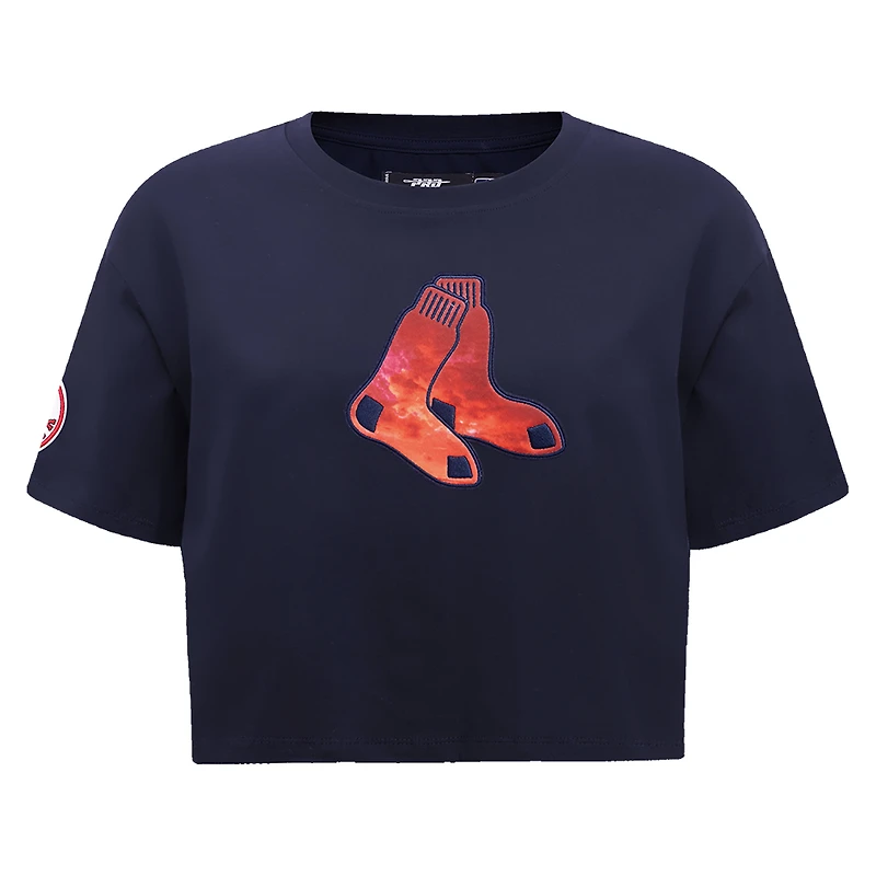 Women's Pro Standard Navy Boston Red Sox Painted Sky Boxy Cropped T-Shirt