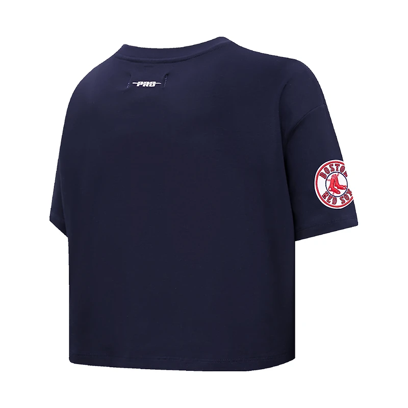 Women's Pro Standard Navy Boston Red Sox Painted Sky Boxy Cropped T-Shirt