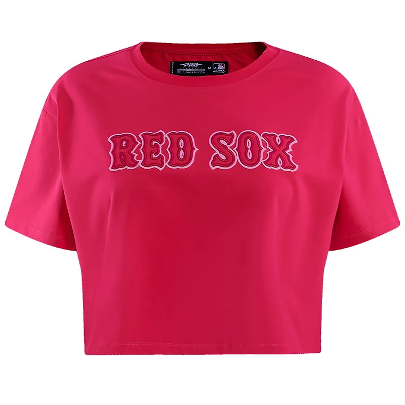 Women's Pro Standard Pink Boston Red Sox Triple Boxy Cropped T-Shirt