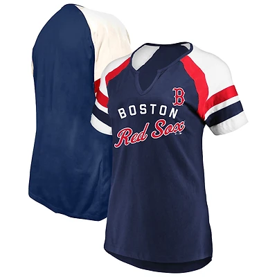 Women's Profile  Navy Boston Red Sox Arched Notch Neck T-Shirt