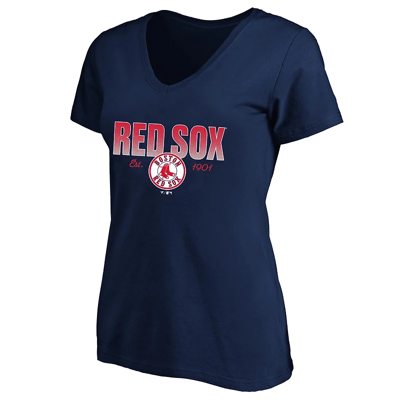 T-shirt à col en V grande taille avec logo Boston Red Sox, bleu marine, pour femme