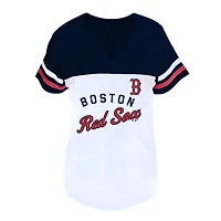 Women's Profile White/Navy Boston Red Sox Plus Two-Stripe V-Neck T-Shirt
