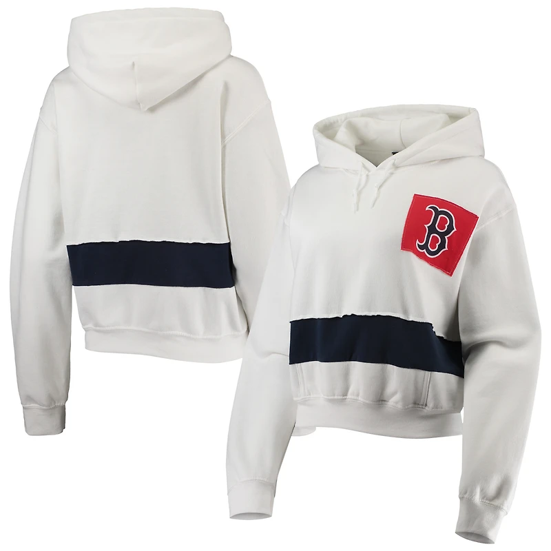 Refried Apparel Sweat à capuche court Boston Red Sox blanc/bleu marine pour femme