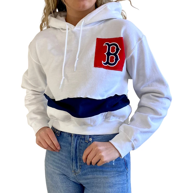 Refried Apparel Sweat à capuche court Boston Red Sox blanc/bleu marine pour femme