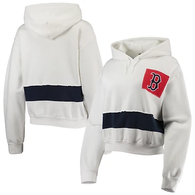 Refried Apparel Sweat à capuche court Boston Red Sox blanc/bleu marine pour femme