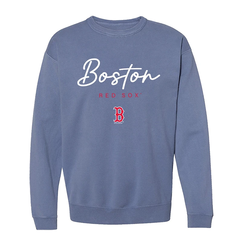 Women's Soft as a Grape Navy Boston Red Sox Pigment Dye Crewneck Sweatshirt