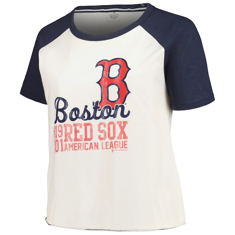 T-shirt de baseball raglan pour femmes, doux comme un raisin, blanc, Boston Red Sox, grande taille