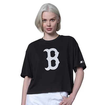 Women's Starter  Black Boston Red Sox Holy Grail Boxy Cropped T-Shirt
