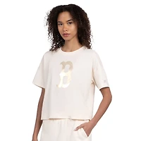 T-shirt court et carré pour femme, couleur crème