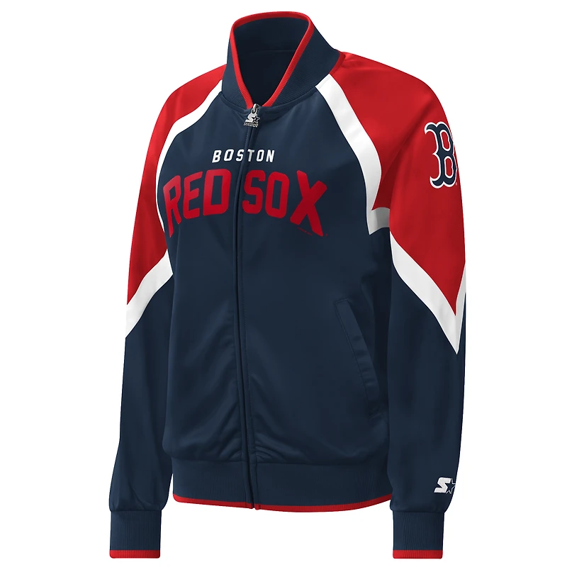 Veste de survêtement Starter bleu marine Boston Red Sox Touchdown Raglan pour femme
