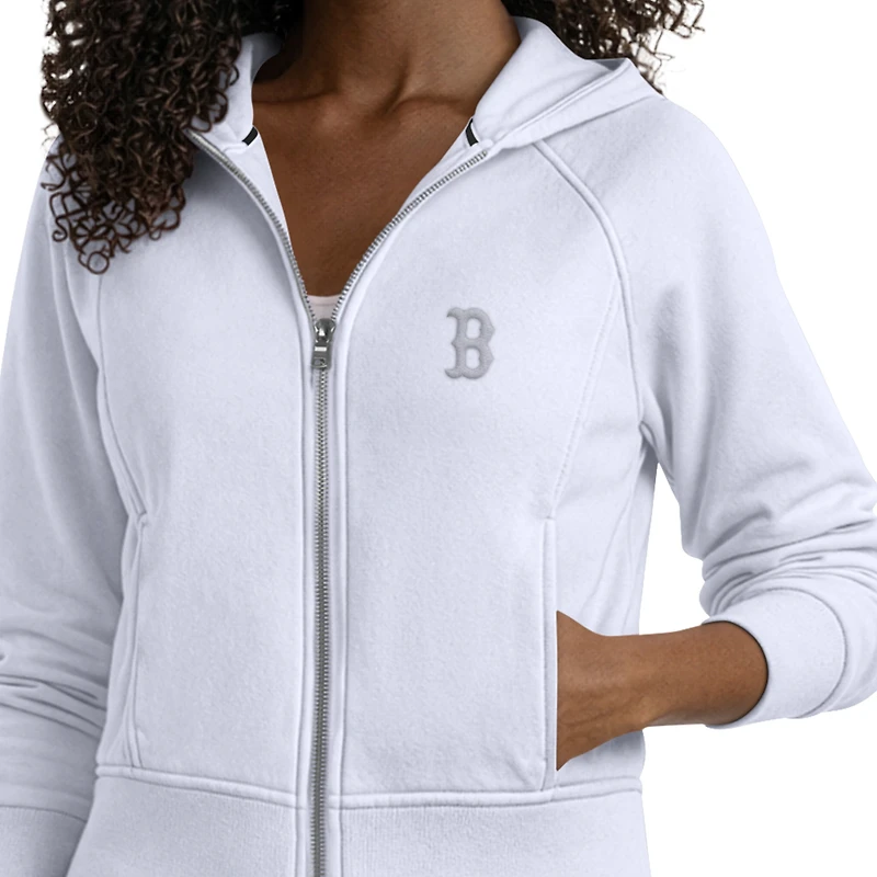 Sweat à capuche zippé court en polaire bleu pastel pour femme, marque Starter Boston Red Sox