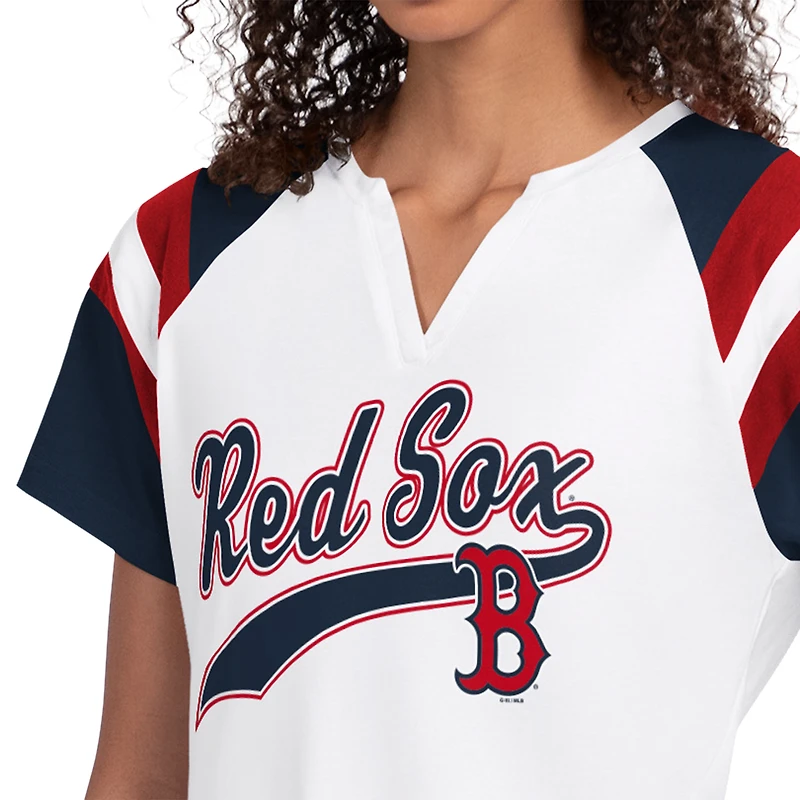 T-shirt raglan à col cranté Starter White Boston Red Sox pour femmes
