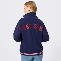 Women's Terez  Navy Boston Red Sox Baseball Stitch Quarter-Zip Pullover