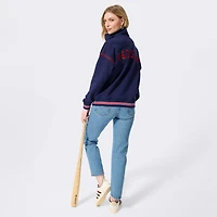 Women's Terez  Navy Boston Red Sox Baseball Stitch Quarter-Zip Pullover